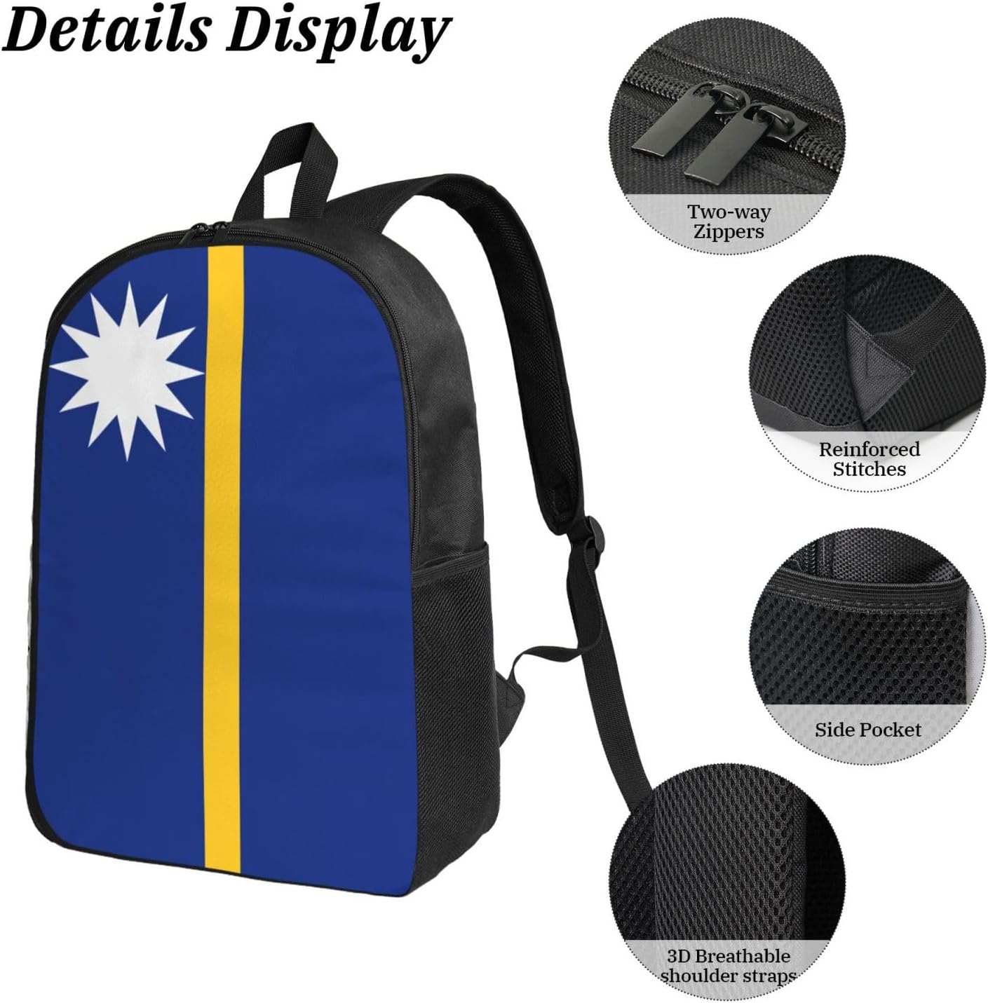 Flag of Nauru print 3 Piece Backpack Bags with Lunch Box Pencil Case Set for Travel Work Camping Unisex