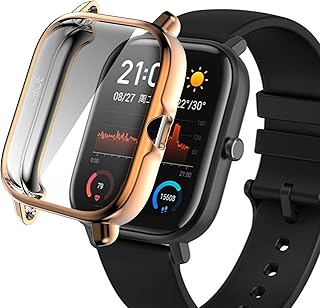 جراب مع شاشة حماية مضادة للصدمات مصنوعة من بولي يوريثين لين مقاوم للحرارة اكصدام واقي لساعة امازفيت GTS 3 اوبو روز جولد ذهبي وردي