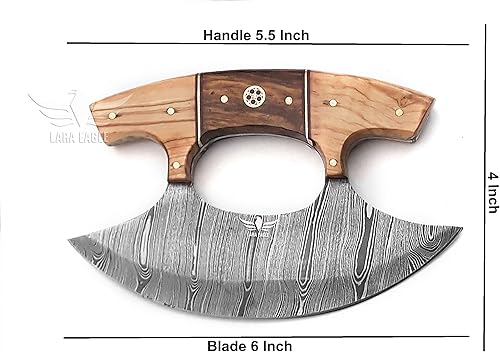 Miniatura 3 de Lara Eagle Cuchillo Ulu personalizado  Hoja de acero de Damasco de 6 pulgadas  Cuchillo cortador de pizza con una sola mano  Picador de verduras con