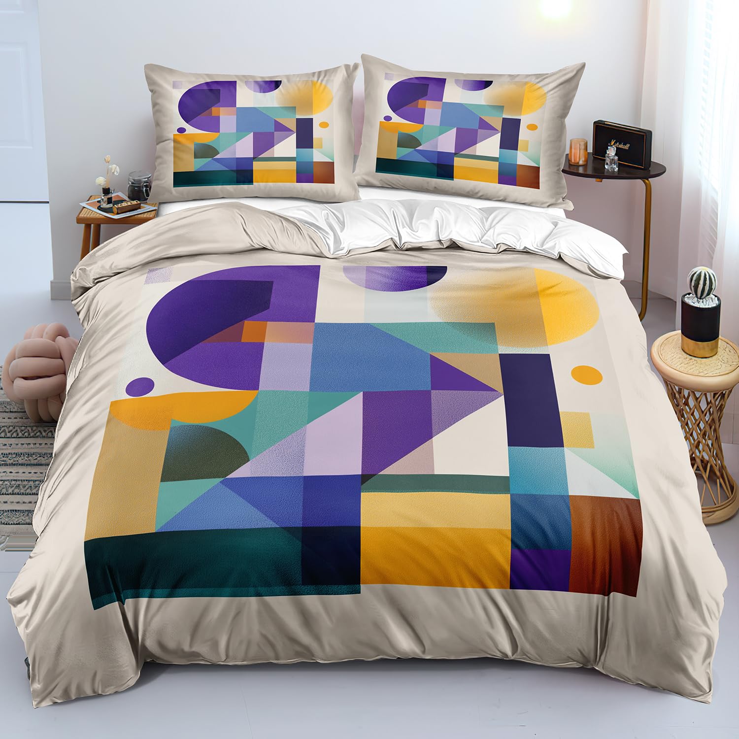 Parure de lit 140x200 géométrique et housse de couette patchwork 1 place pour enfant