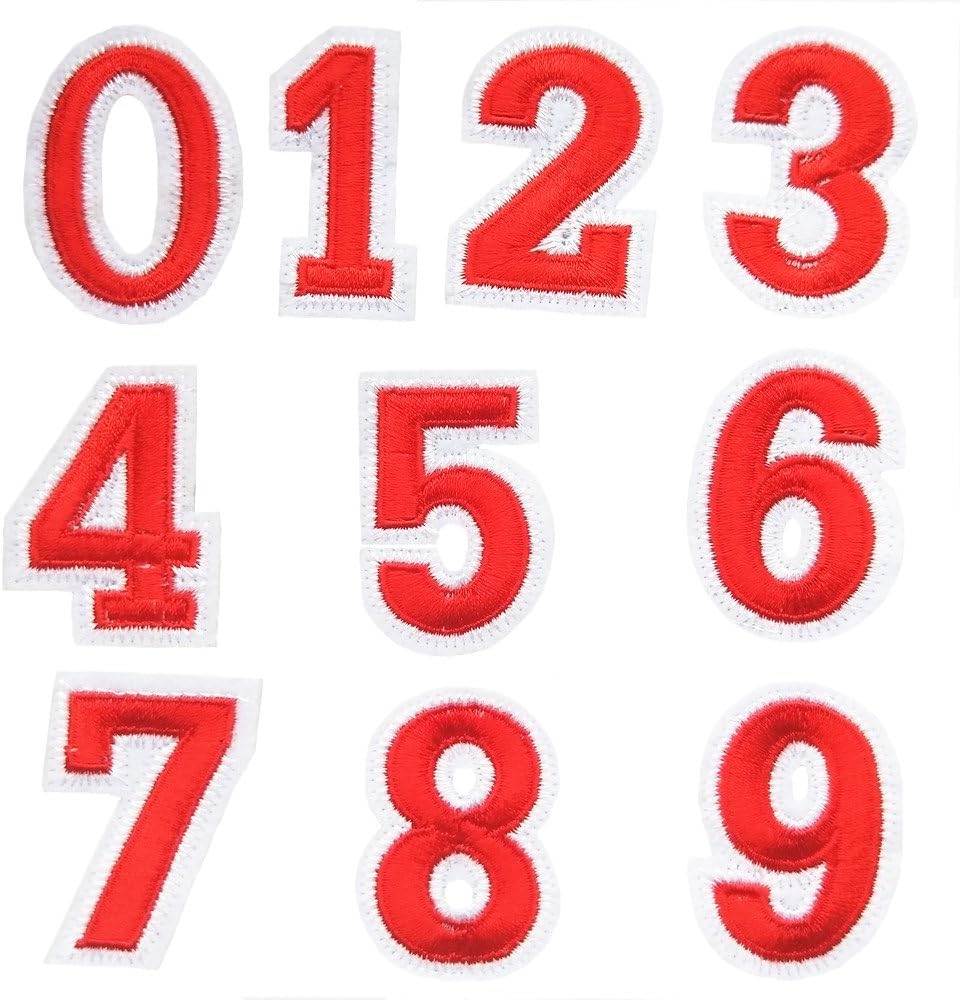 Mosheng Accessory 20pcs DIY 0-9 Number Patches Embroidery Mix Patterns Iron On/Sew On Applique for Clothes Backpacks T-Shirt Jeans Skirt Vests Scarf Hat Bag (Style 19)