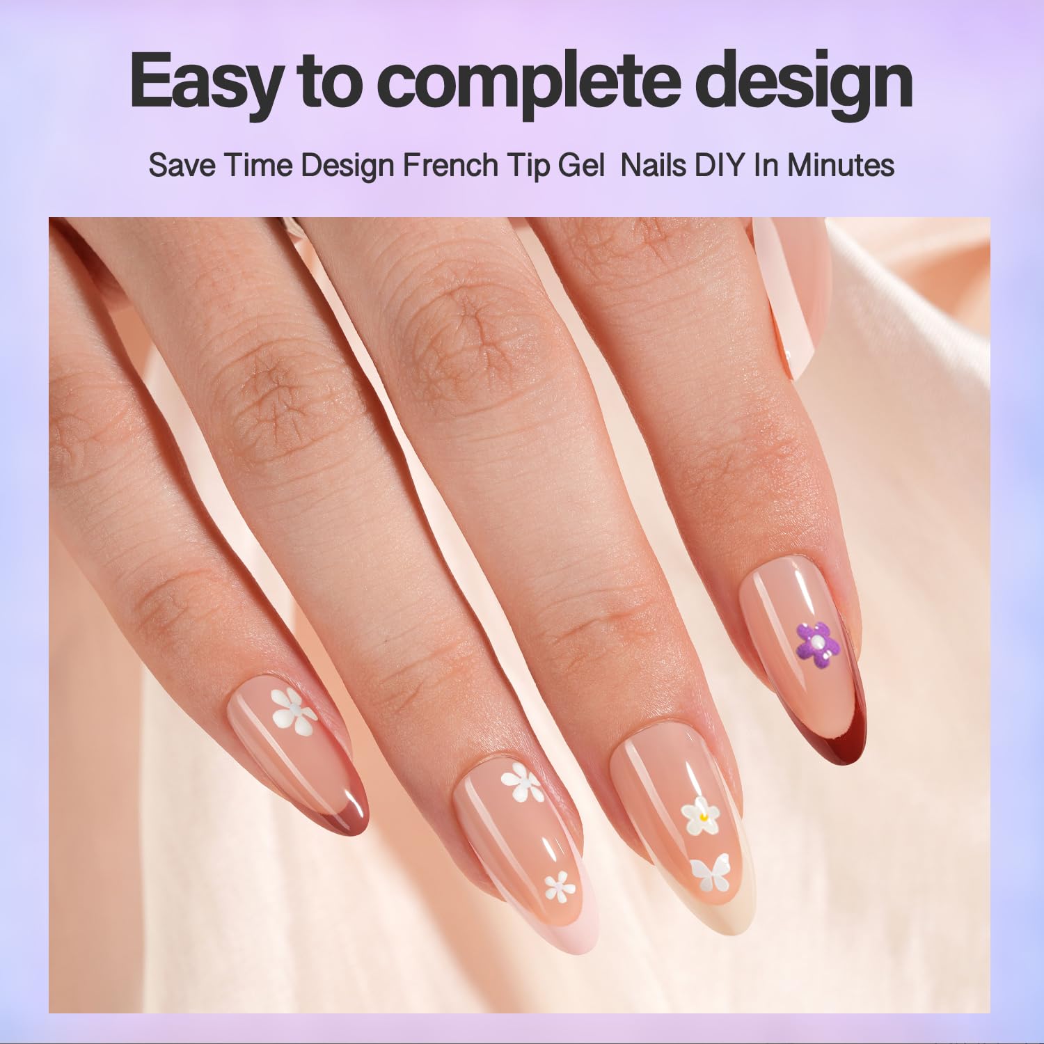 Kit de uñas de gel francesas – Kit de uñas a presión de punta francesa de almendra media, gel de uñas y lámpara de uñas para regalo y arte de uñas DIY 3