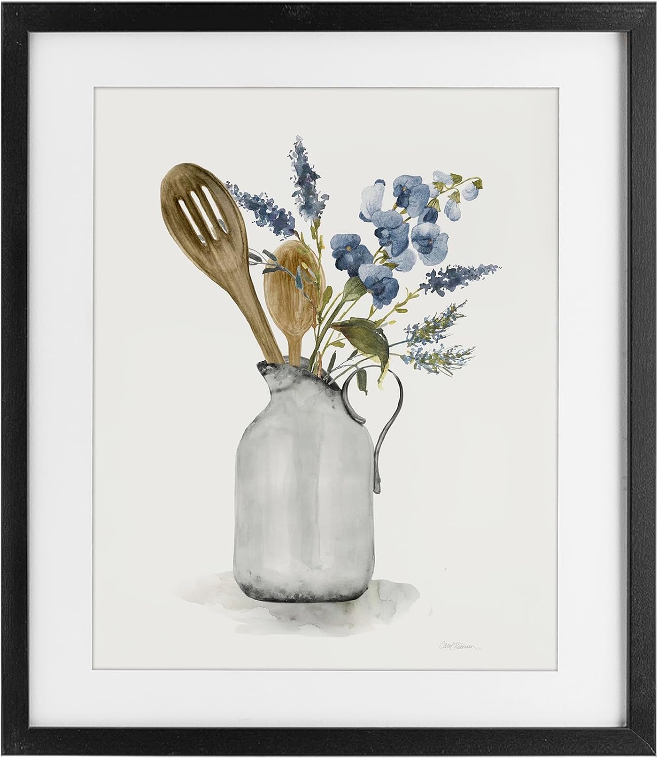 'Vintage Pitcher with Utensils'| Framed Print Under Glass | Stupell Industries | Black, 17 x 21 Inches, Easy to Hang and Sturdy, Made in USA, by Carol Robinson