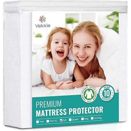 Vekkia Organic Mattress Protector Breathable Waterproof Mattress Cover,Fitted 8"-18" Deep（Full）
