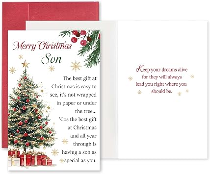 Heartfelt Son Christmas Card, Son Merry Christmas Card from Mom Dad, Poem Holiday Gift for Sonny