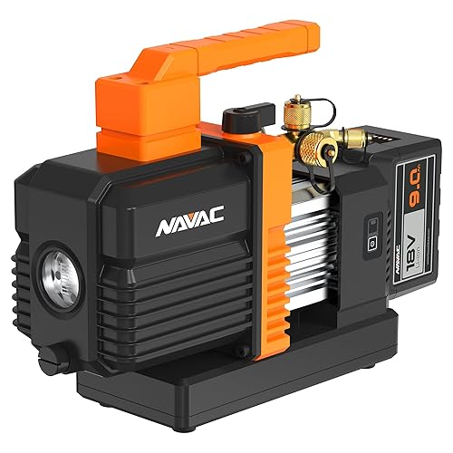 NAVAC NP6DLM Cordless Vacuum Pump - 15 Micron Dual-Stage, DC Motor, 6 CFM Rotary Vane - Built-in Check Valve - Portable Lithium-Ion Power - HVAC Vacuum Pump for Field Technicians