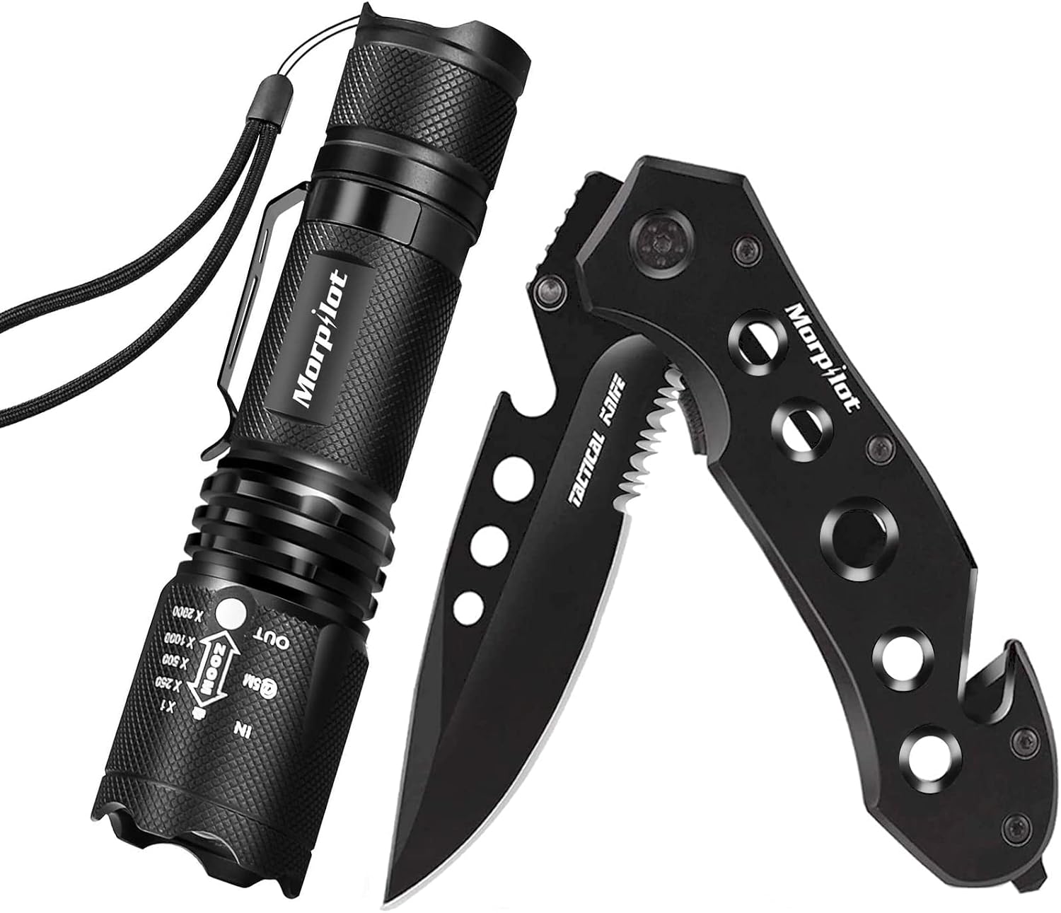 Pocket Knife, Multi Folding Knife and Flashlight Set, Pocketclip, Glass Breaker, Seatbelt Cutter Survival Knives for Hiking, Camping, Fishing, Pocket Knives for Man, Husband, Boyfriends, Brother