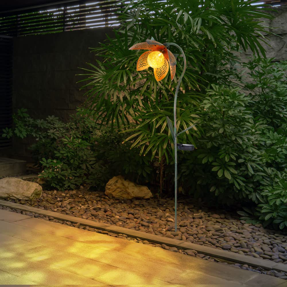 GLOBO Solardeko LED Lotusblüte Erdspieß Gartenlampe Außenleuchte Solarlampe Blume Lotosblüte, Metall mehrfarbig, Kugel Bruchglas Optik, 2er Set
