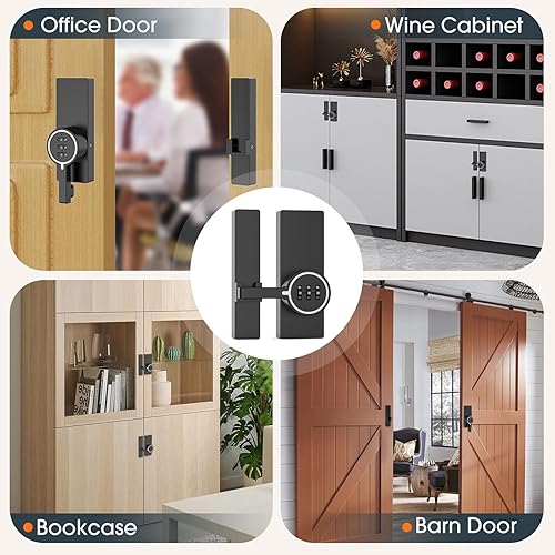 Miniatura 7 de Password - Pestillo de puerta de granero de 180 grados, pestillo abatible adhesivo sin llave, pestillo de puerta deslizante con combinación de 3