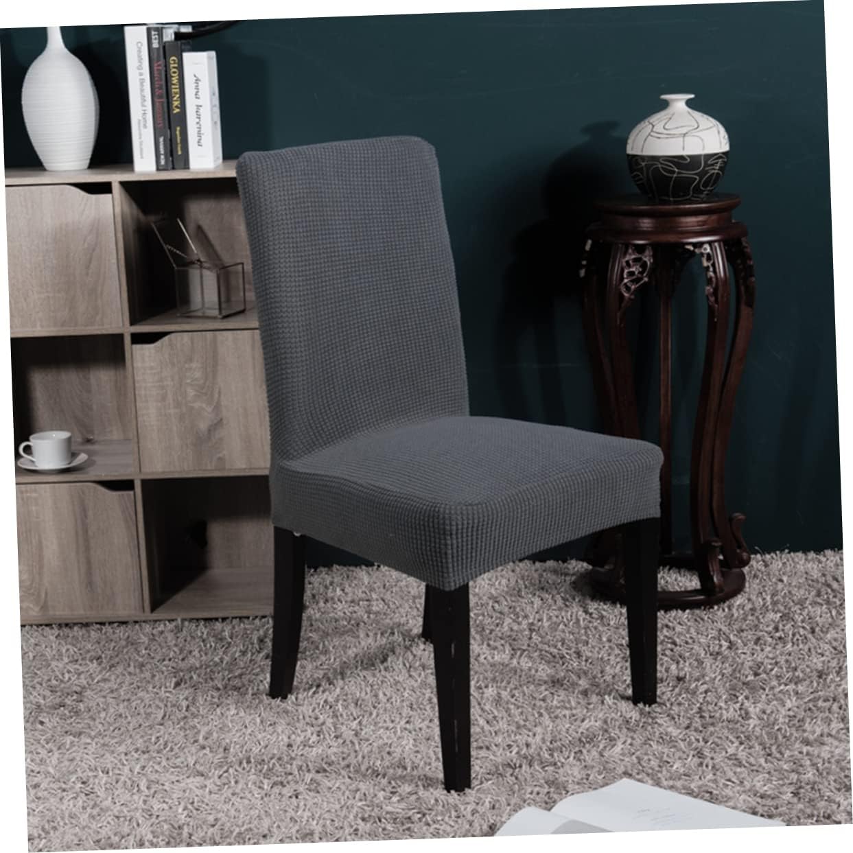 6pcs Dining Chair Seat Covers Stretchy Slip Cover Elastic Full Body Protector for Home Office Grey