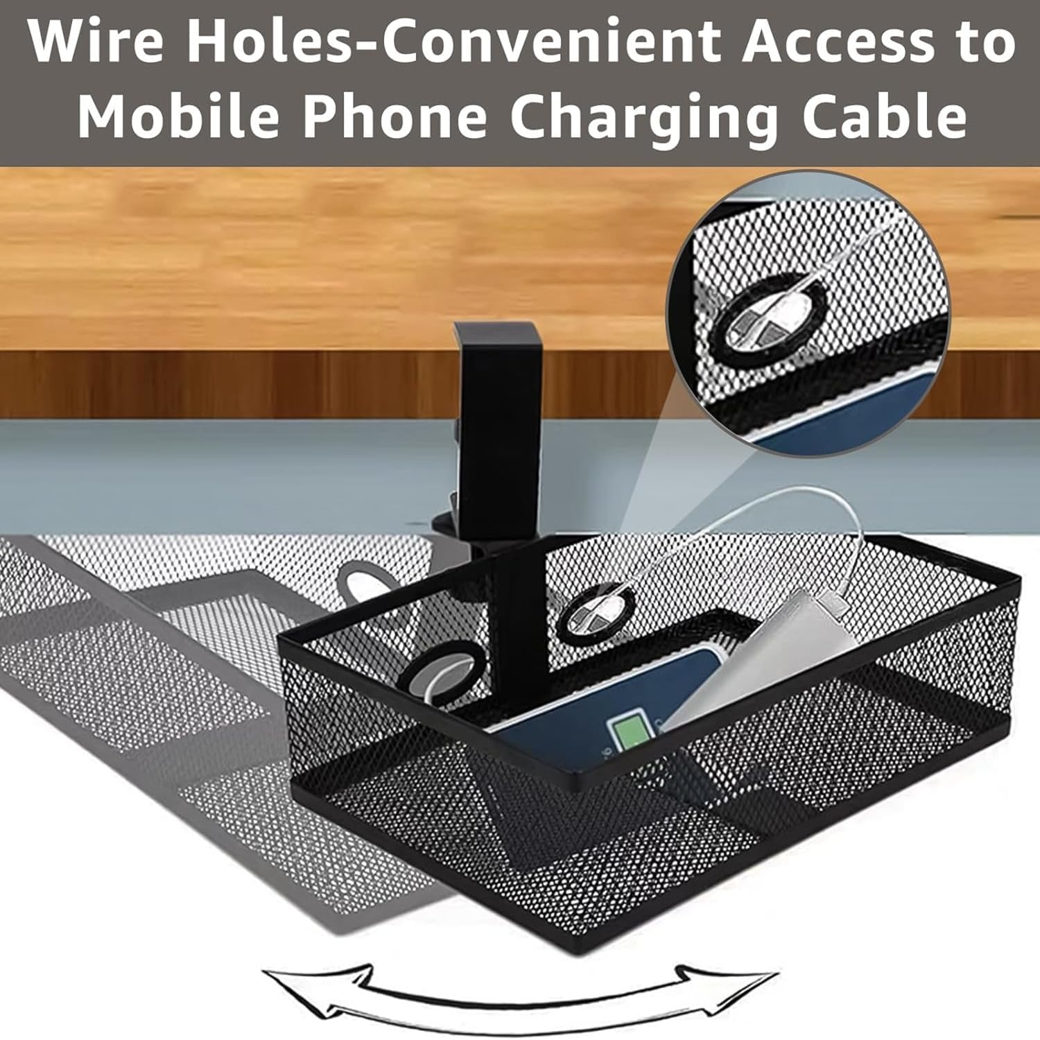 RHBLME Black Under Desk Drawer Storage - 360-Degree Rotating Desk Organizer Clamp-on Swivel Pencil Drawer Shelf for Office Tables