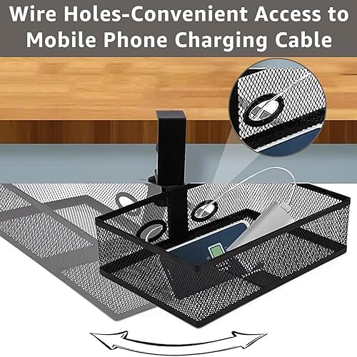 Miniatura 6 de RHBLME Almacenamiento debajo del escritorio, organizador de escritorio giratorio de 360 grados, cajón giratorio con abrazadera, estante oculto de