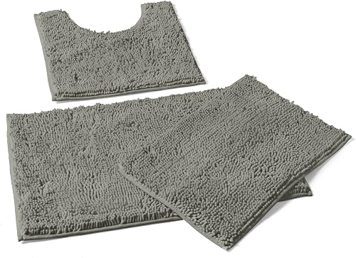 LuxUrux 3-Piece Bathroom Rug Set – Plush Chenille Bath Mats & U-Shaped Toilet Ma