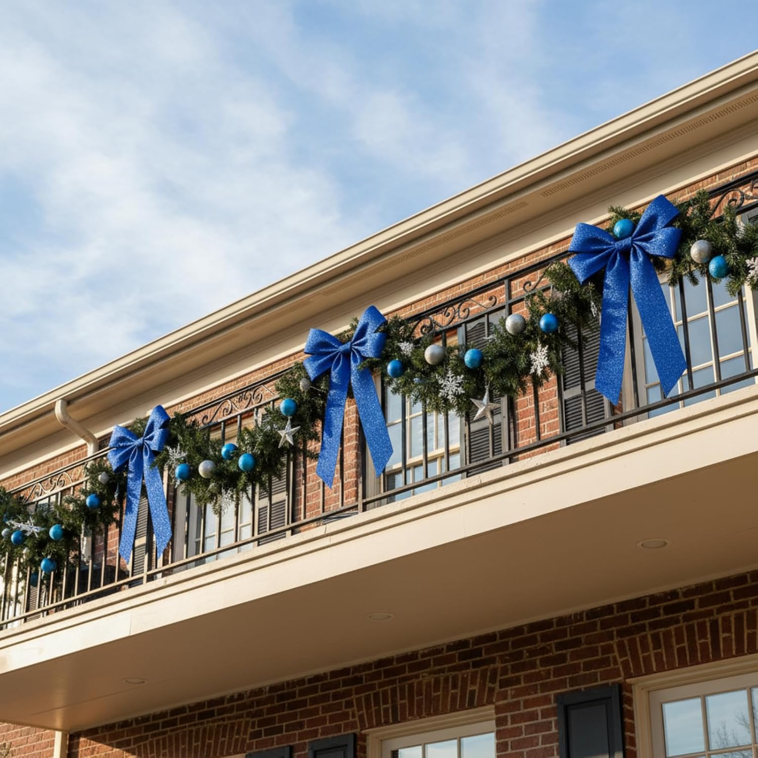 Soulchen 12 Pcs Large Valentines Day Bows with Garland Twist Ties Decorative 26 Inch Glitter Twist Tie Bows for Tree Wreath Garland Railings Wrapping Indoor Outdoor Holiday Party Supplies(Blue)