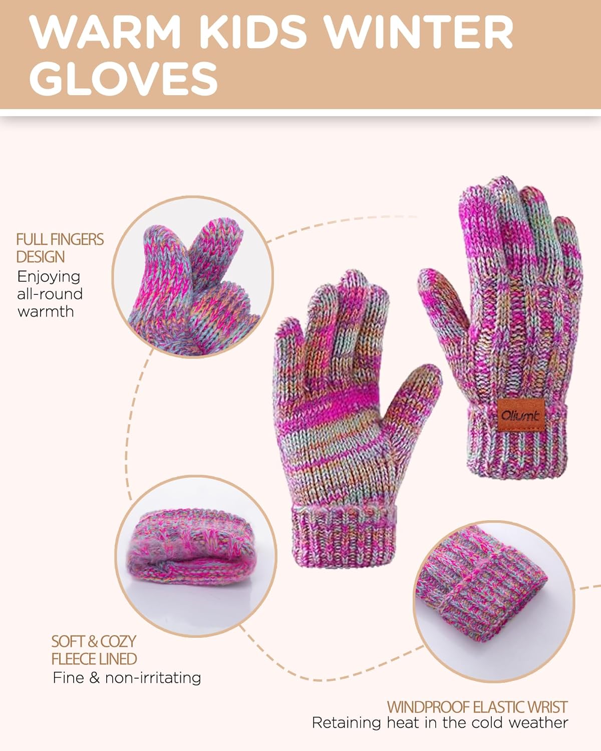 Kids Winter Hat Gloves Scarf Set, Knit Neck Warmer for Boys Girls Beanie & Mittens with 2 Sizes (2-8 & 9-15 Years) - Image 5