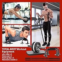 Vista 2 de Kit de ruedas para abdominales, rueda de ejercicio para entrenamiento de fuerza abdominal con barras para flexiones, bandas de resistencia