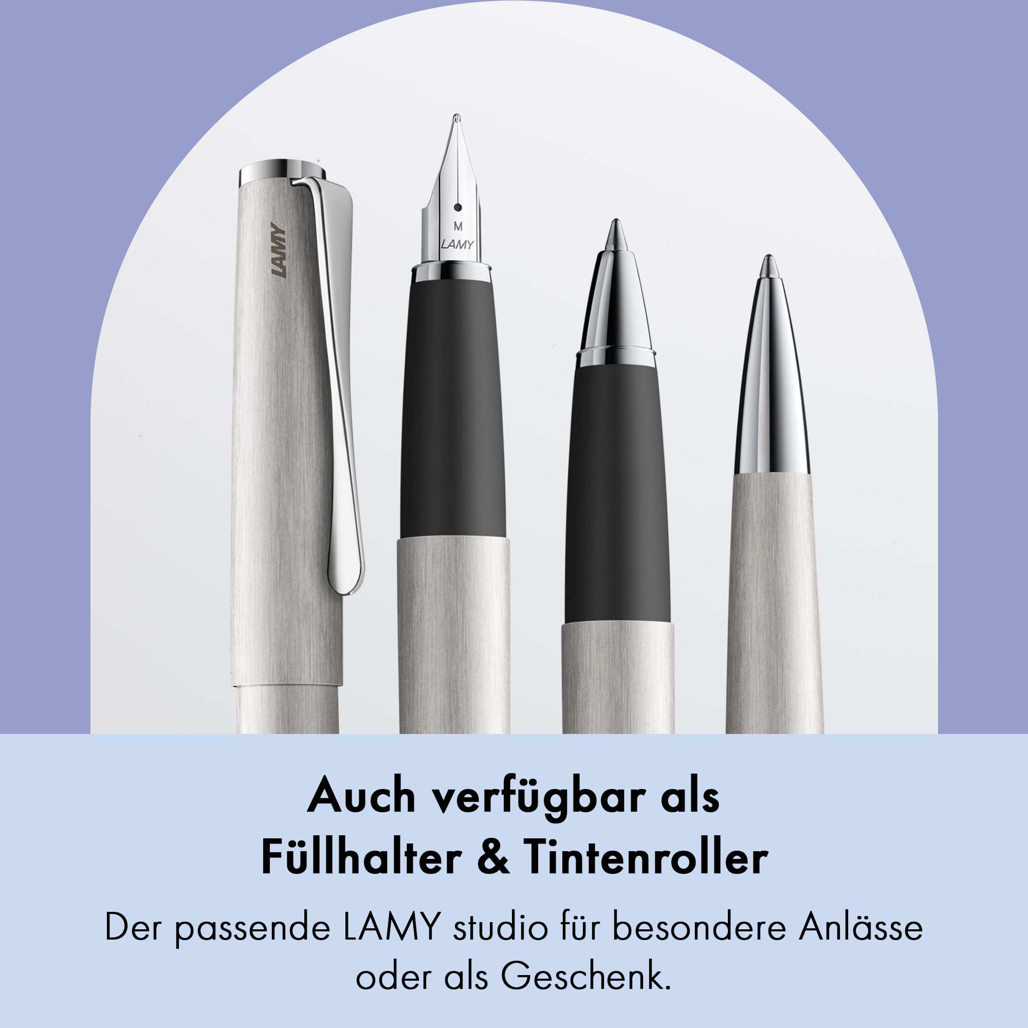 Lamy studio brushed Kugelschreiber in Stichbreite M | Lamy Kugelschreiber in elegantem Gehäuse aus Edelstahl – mit propellerförmigem Clip – inkl. Großraummine M 16 in schwarz