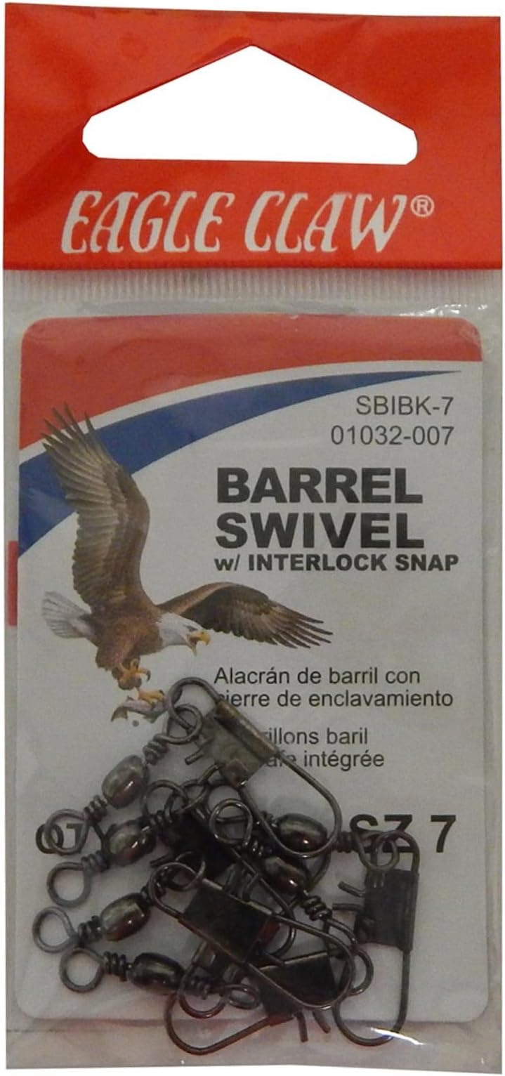 Eagle ClawBarrel Swivel with Interlock Snap - 7, Fishing Swivels and Snaps, Fishing Hook, 1 Piece