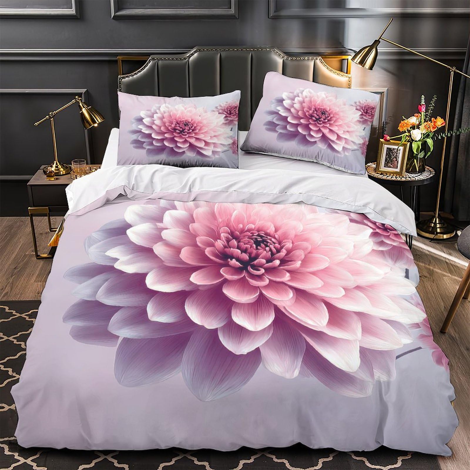 Parure de lit microfibre 200x200 avec housse de couette 3D rose pour lit double ado et adulte