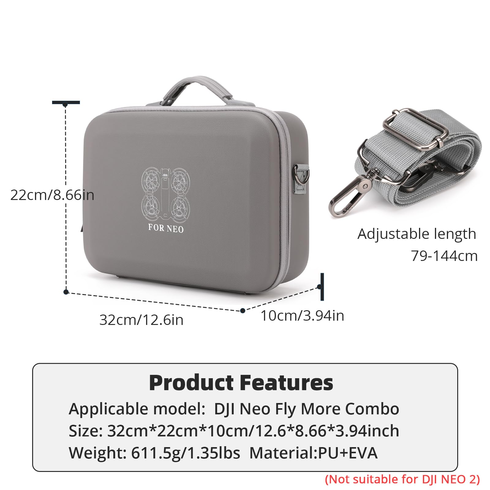 DJI Fly More Combo per Neo Case Custodia protettiva per DJI Neo RC-N3 e 6 batterie drone accessori portatile in PU con tracolla, grigio