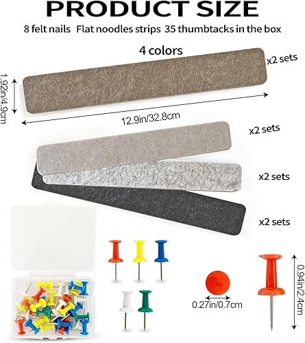 Miniatura 2 de 8 tiras de fieltro color negro, marrón y gris, para tablón de anuncios, autoadhesivas, tableros de corcho para paredes con 35 alfileres, para pegar
