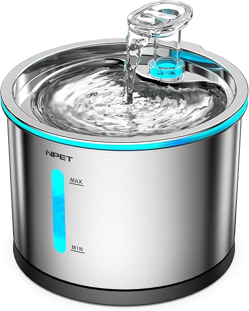 NPET Cat Water fountain, Stainless Steel 1.5L Dog Drinking Fountain, Ultra Quiet Automatic Water Dispenser for Cats and Dogs, Dishwasher Safe Pet Water Fountain with LED Light, WF210
