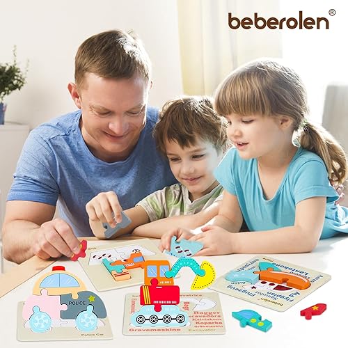 Miniatura 5 de Rompecabezas de madera para niños pequeños de 1 a 3 años con forma de vehículo, rompecabezas grueso Montessori de madera, juguete Montessori de 2 a