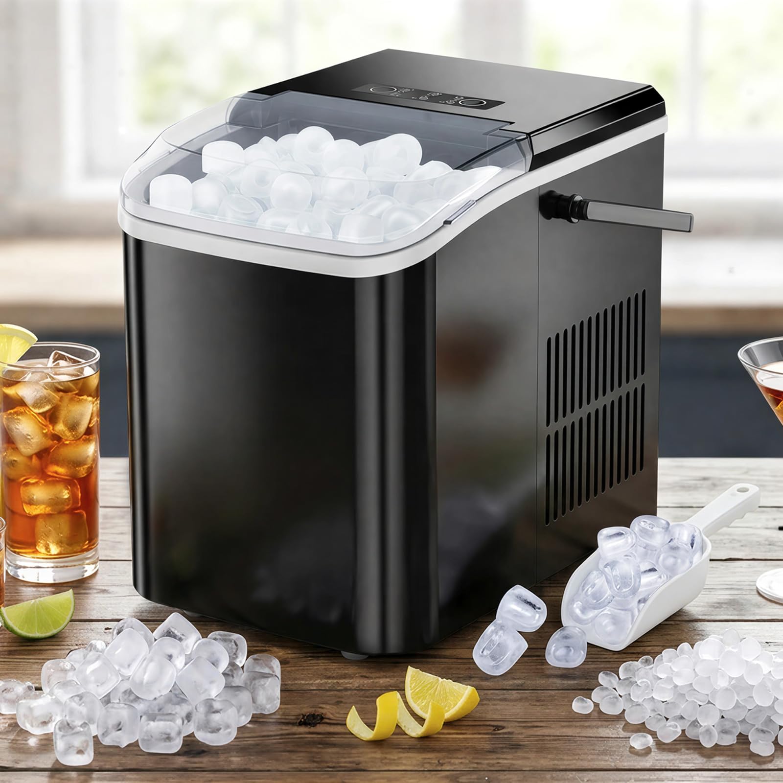 Ice Maker, Portable Ice Makers Countertop with Handle, Basket & Scoop, 26Lbs/24Hrs, 9 Bullet Ice Cubes in 6 Mins, 2 Ice Sizes, Self-Cleaning, Quiet Compact Ice Machine for Home Kitchen Party, Black - 2