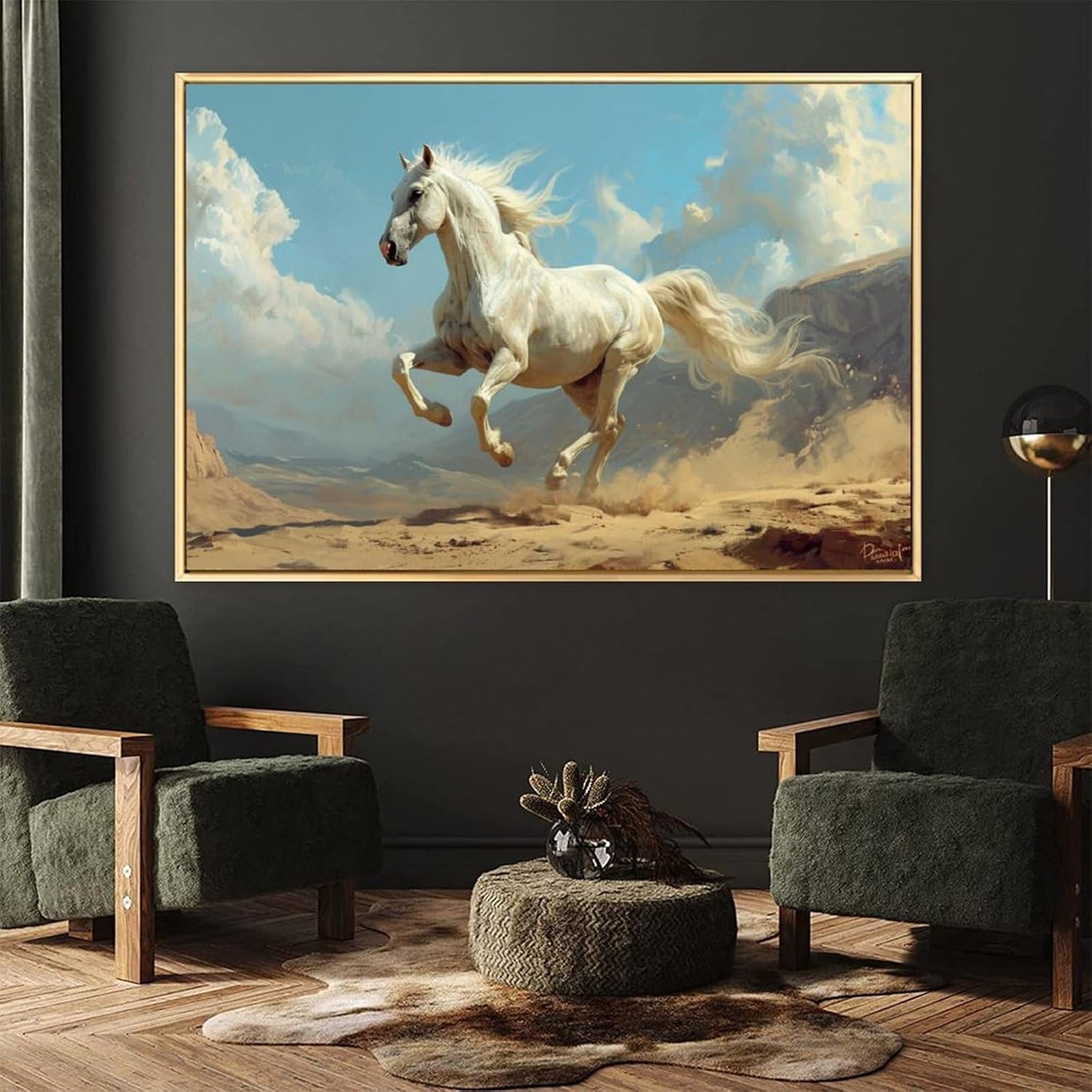 絵画 疾走する白い馬インテリア 絵画 動物イラストアート 超リアルな