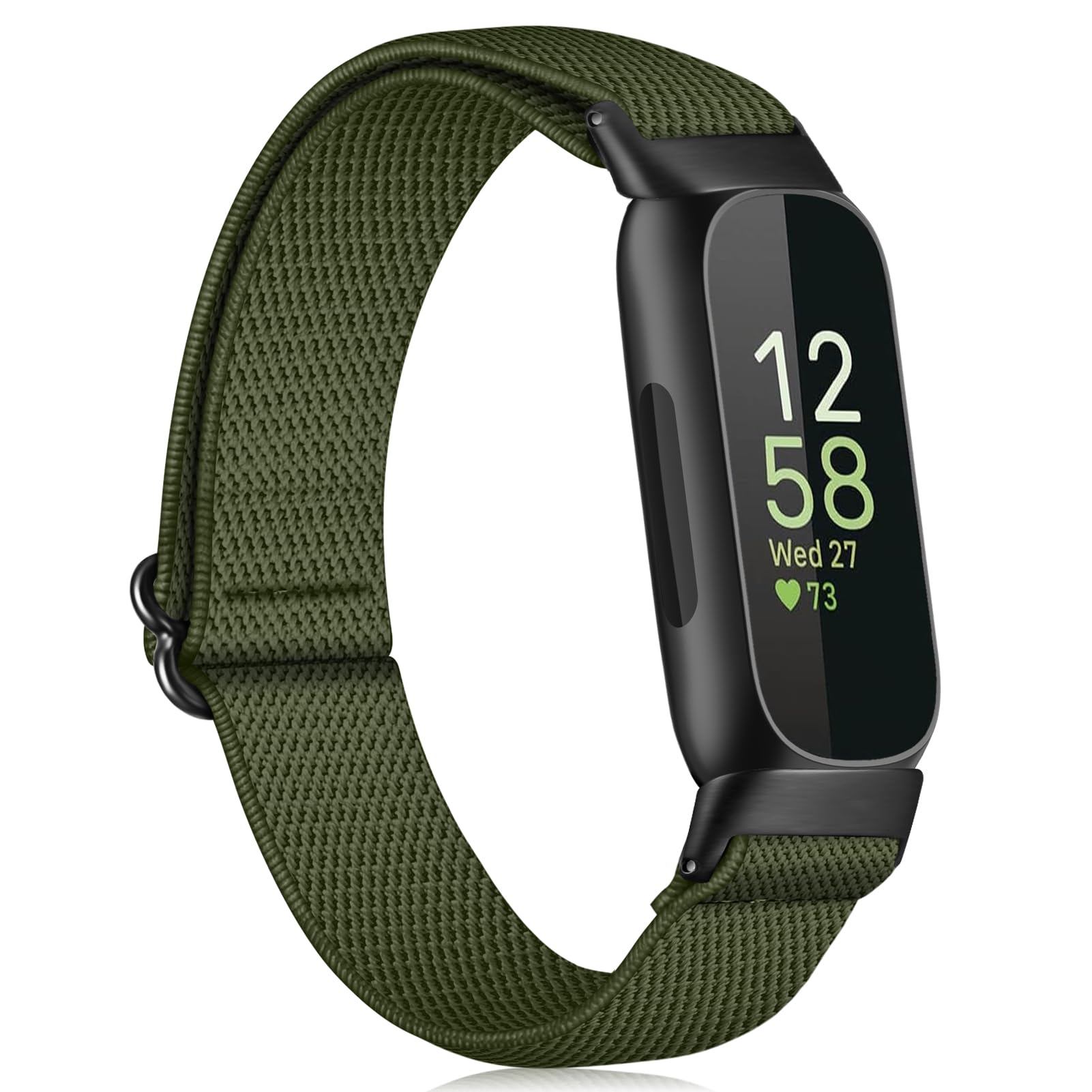Fintie Elastic Bands Compatible with Fitbit Inspire 3, Adjustable Stretchy Nylon Loop Band Breathable Replacement Strap Accessory Wristband, Olive