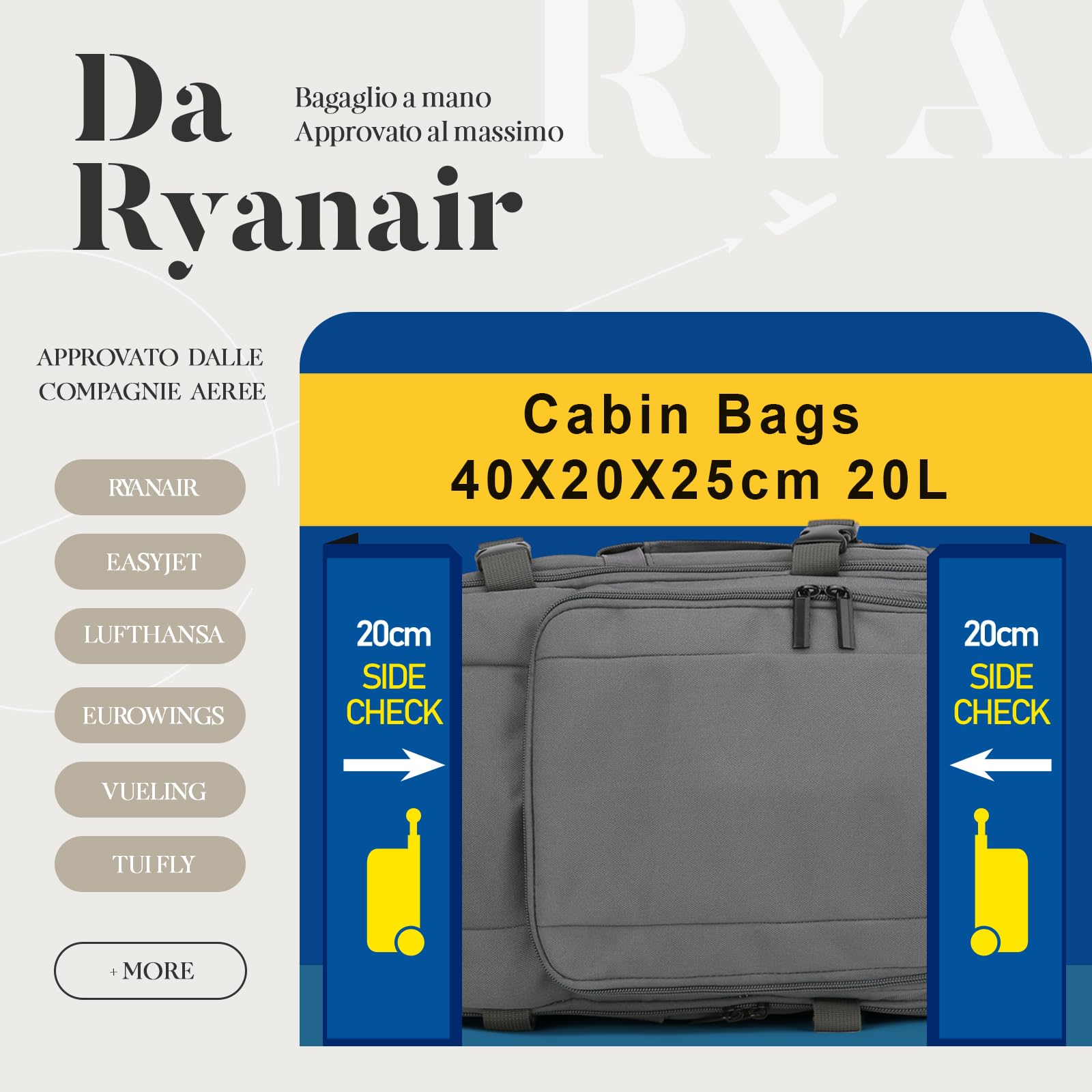 per Zaino Ryanair 40x20x25,Bagaglio a Mano 40x20x25 per Ryanair,Zaino da Viaggio Aereo Bagaglio a Mano per Più Compagnie Aeree con Foro di Ricarica e Tasca Antifurto