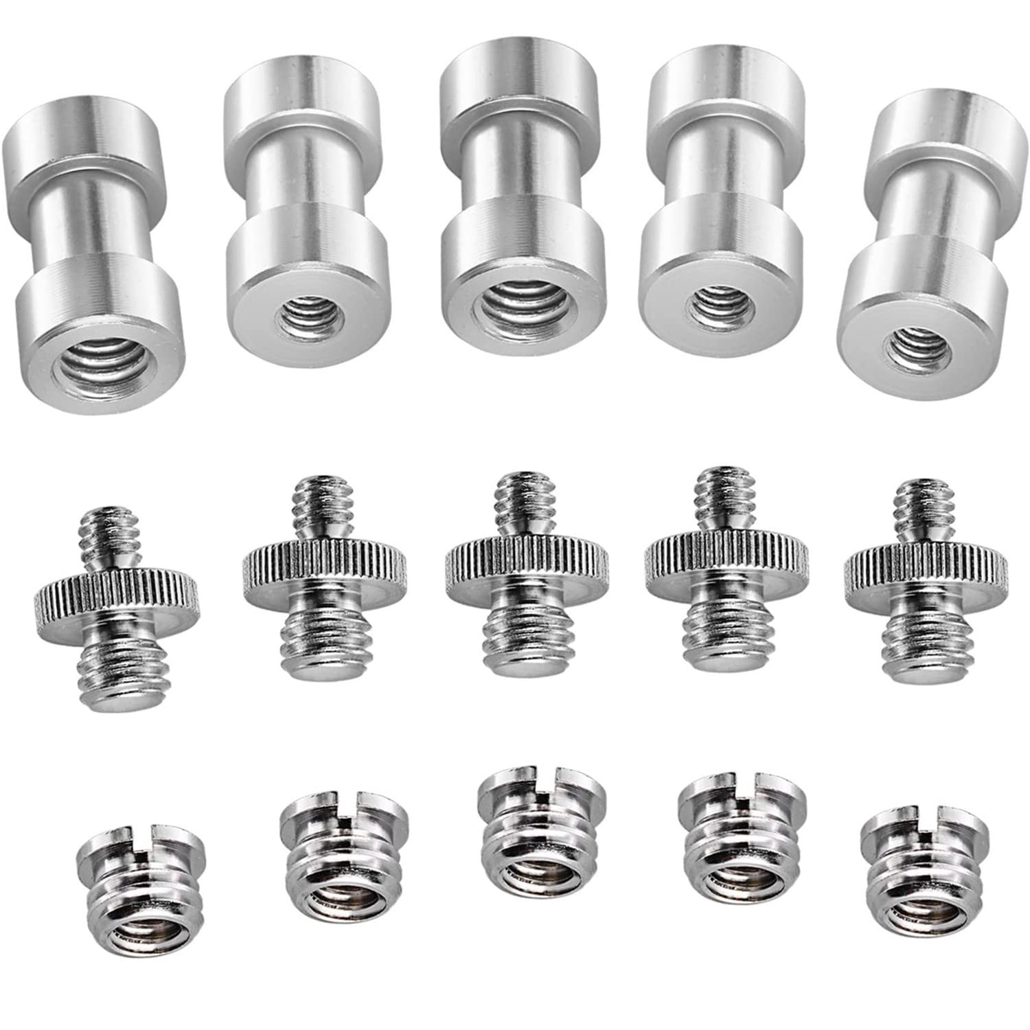 eWINNER 15PCS 1/4" 3/8" Metal Threaded Screw Converter Adapter 1/4 Inch and 3/8 Inch Thread stud Adapter Mount Set for DSLR Camera/Tripod/Monopod/Ballhead/Shoulder Rig/Light Stand/Camera Cage