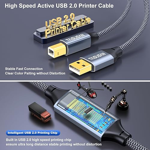 Miniatura 2 de Cable de impresora USB 2.0 de 50 pies, cable de impresora USB A a USB B de alta velocidad compatible con teclado, MacBook, impresoras y escáneres,