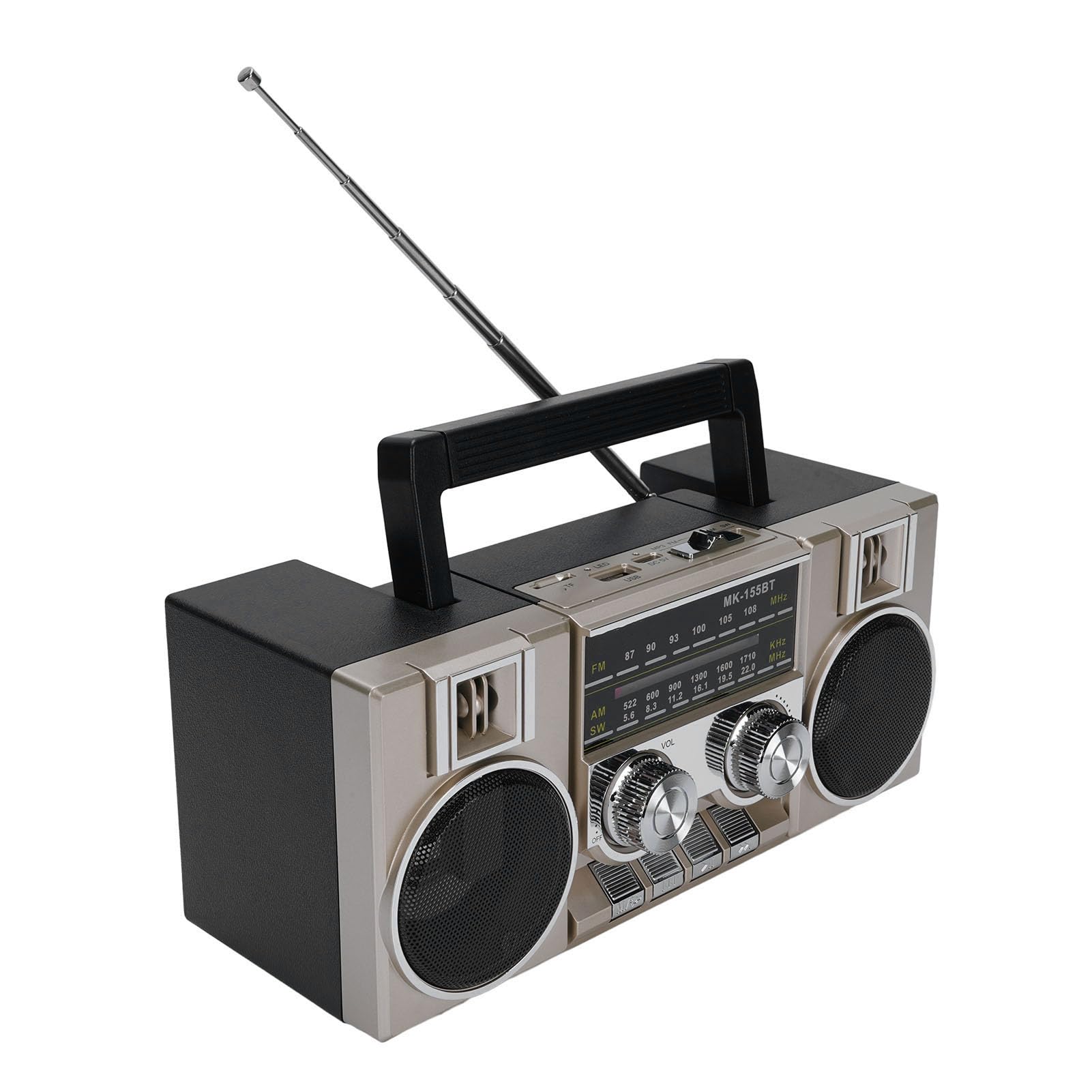 Dpofirs Radio Portátil, Radio de Banda Completa FM Am SW con Altavoz Bluetooth for Jardín Parque Baño (Gold)