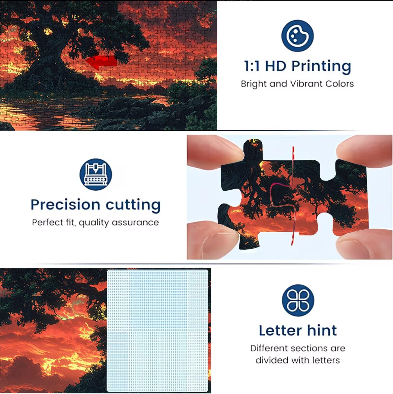 Puzzle 1500 elementów, 1500 elementów, dla dorosłych, księżyc, drzewo (4), drewniane puzzle, zestaw "zrób to sam" dla dorosłych, gruby materiał i idealne uzębienia, powierzchnia bez odbicia, puzzle