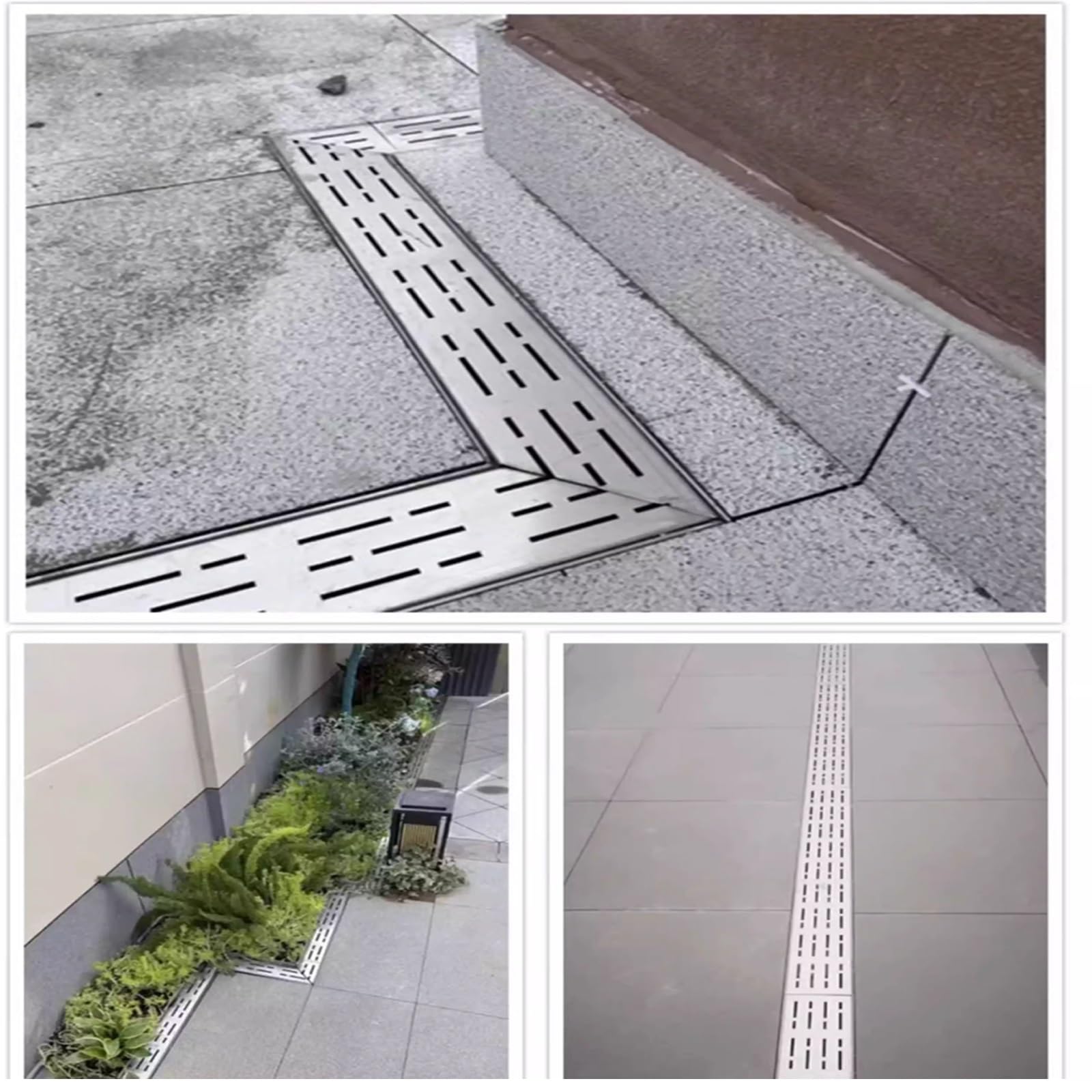 Juego de desagües de Zanja en Forma de U, desagüe de Canal Exterior de Acero Inoxidable con Rejilla Desmontable, canaleta de Drenaje Delgada para aceras, entradas de vehículos, Piscinas y ja