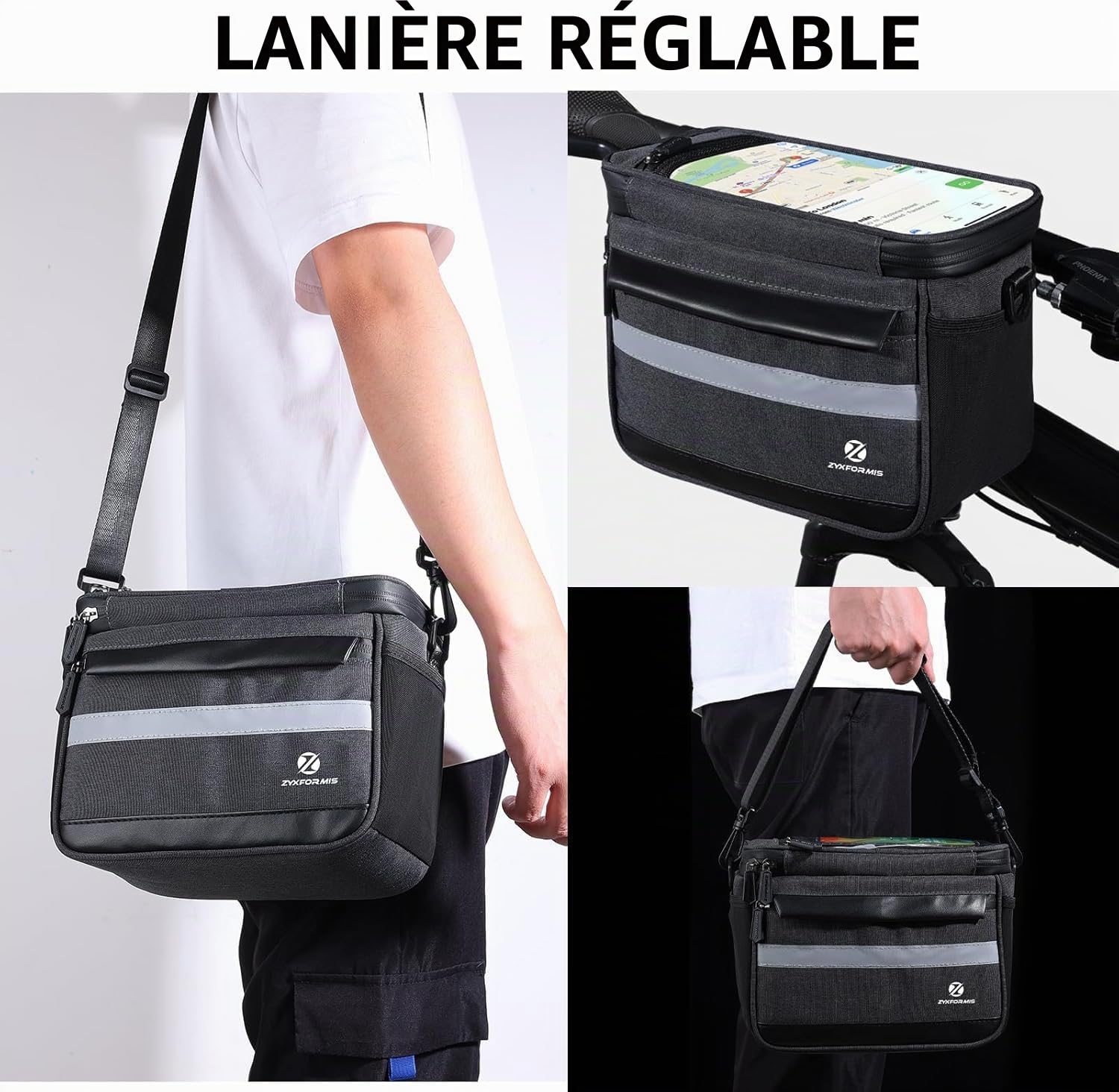Sacoche de Guidon 6L Étanche avec Écran Tactile - Sac Avant de Vélo et Filet - Support de Téléphone avec Bandoulière