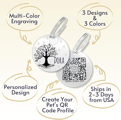 Miniatura 9 de PawFurEver Placa para perro con código QR  Etiquetas de identificación personalizadas para perros, etiqueta de perro grabada y etiqueta para