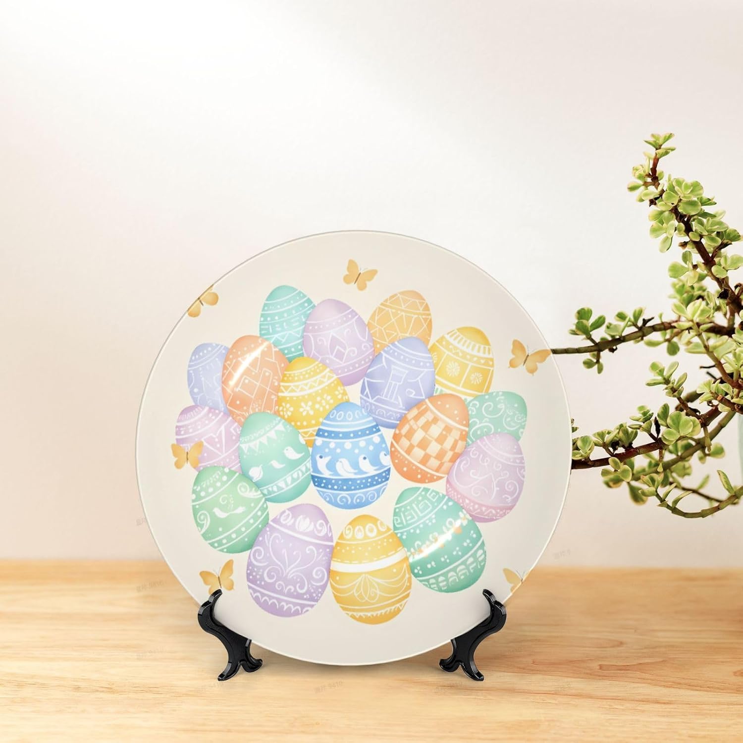 Easter Egg Delight Style Ceramic Plate Display Decorative Plate With Stand Wall Hanging Plate For Home Decor 10 Inch