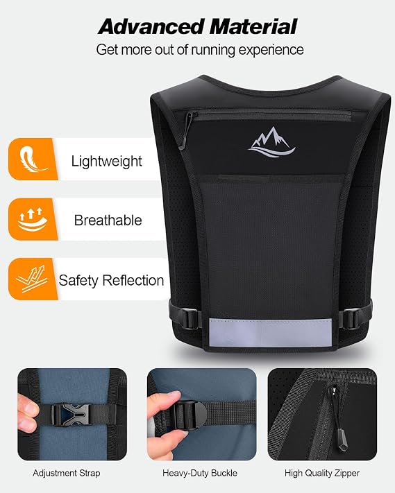 ISEYOU Running Vest, Adjustable Unisex Reflective Vest with Waterproof Zipper Phone Pocket and 7 Storage Compartments, Lightweight and Breathable, Perfect for Running, Cycling, and Hiking