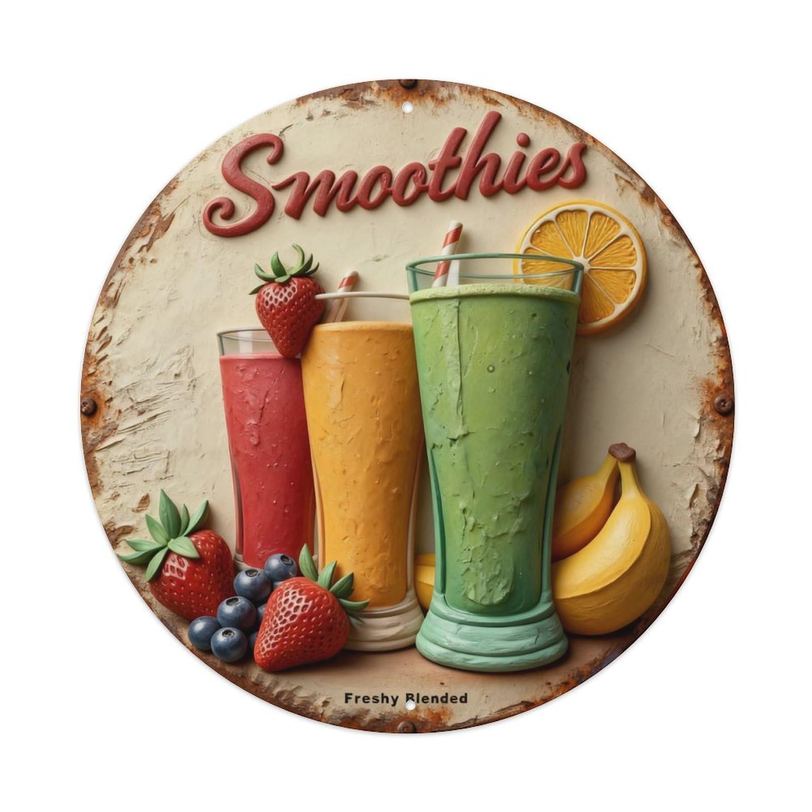 Zlatcbu Vintage Fresh Blended Smoothies Bar Sign Metal Tin Sign Retro Wall Art Poster, Decor For Home Living Room Bar Cafe Garage, 8X8 Inch