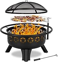 Hykolity 31" 2-in-1 Wood Burning Fire Pit with Swivel Grill, Spark Screen & Poker - Backyard Bonfire & BBQ Essential