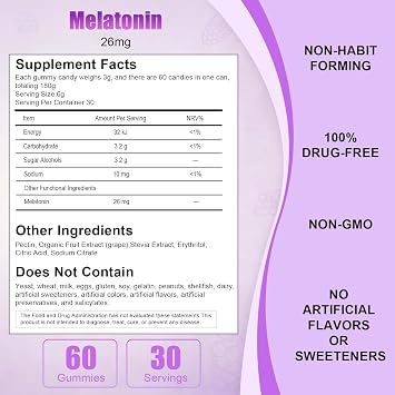26 mg Melatonin Gummies: A Powerful Natural Sleep Aid Supplement 4 Count