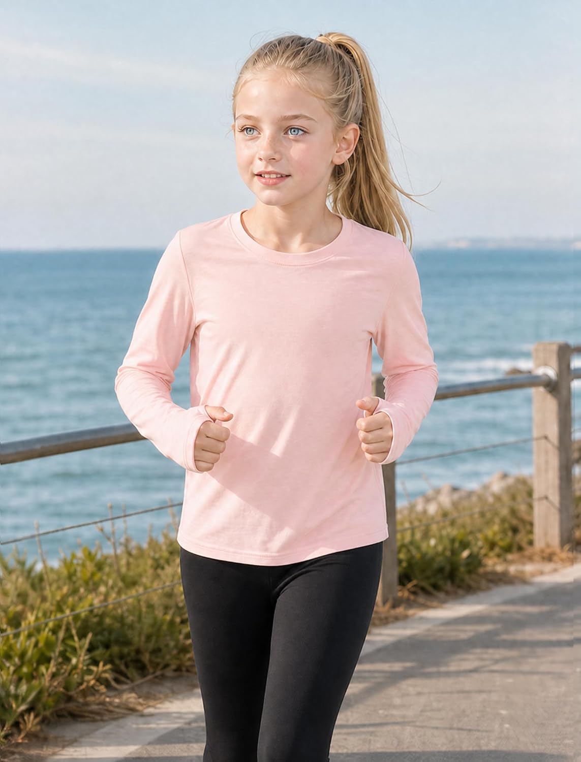 Wenlia Girls Long Sleeve Athletic Shirt Open Back Tops with Thumb Holes