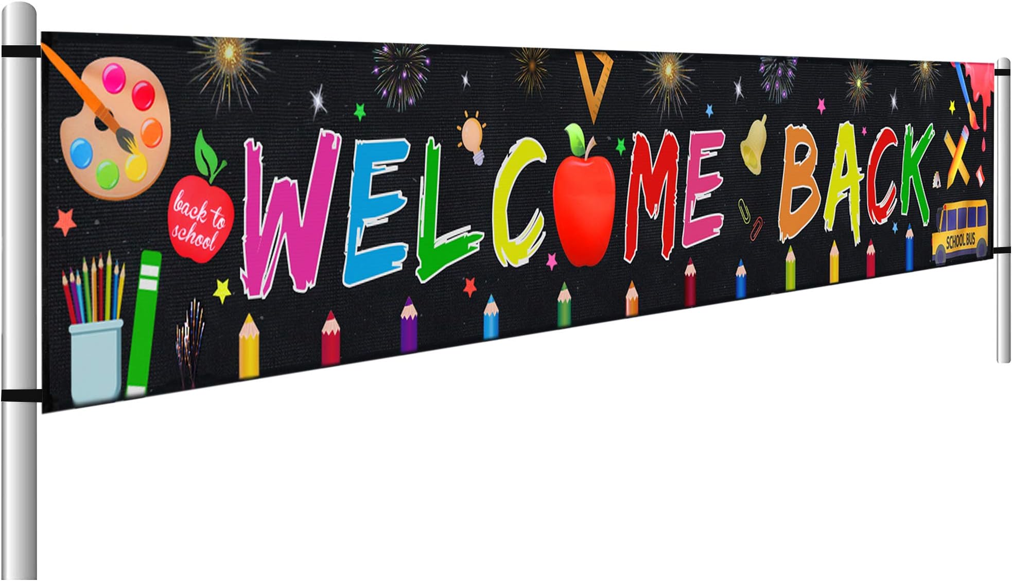 Large Welcome Back Banner, First Day of School Banner, Back to School Decorations Party Supplies, Teacher Banner Office Classroom Decor (9.8 x 1.5 FT)