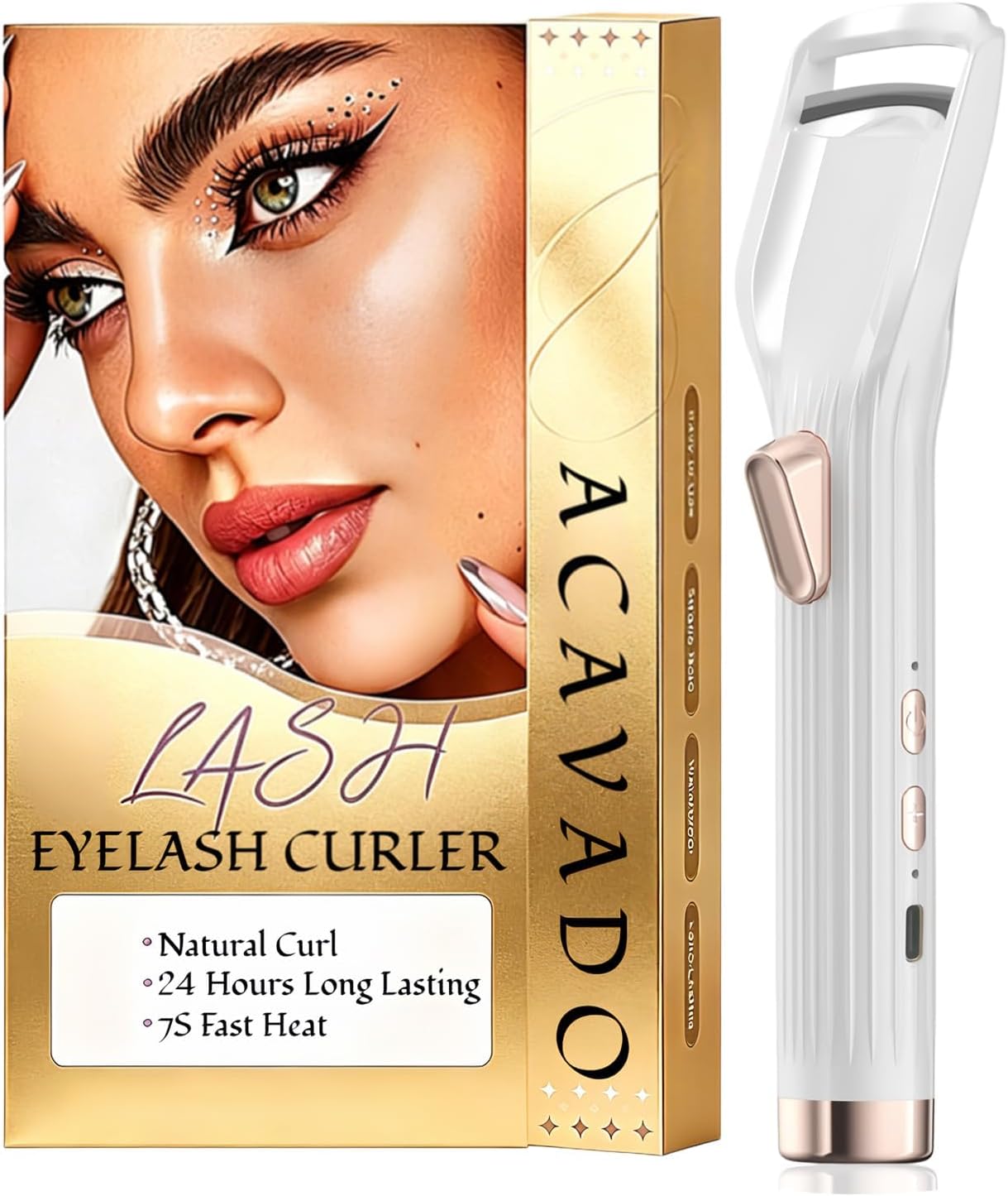 Heated Eyelash Curler Premium PRO - Fast Heat up in 8s - 24 Hours Long Lasting - Rechargeable Electric Eyelash Curler with Type-C, Innovative L Silicone, 2 Heat Modes, Anti-Burn Eyelid, White-GH