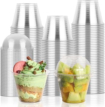 GGOLDMER 50 Sets 9 oz Clear Plastic Cups with Dome Lids No Hole | Food Grade, BPA-free, No Leaking, Disposable Dessert Cups with Lids for Parfait, Fruit, Ice Cream, Pudding, Salad, Cake, PET