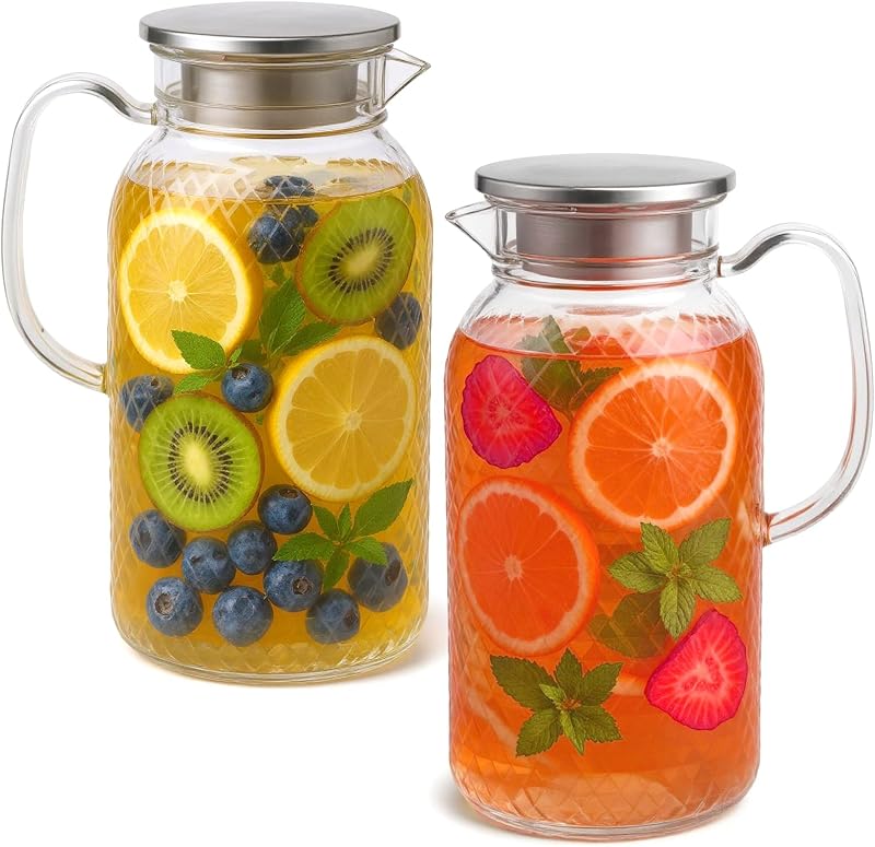de plástico con asa y tapa, jarras de agua para refrigerador | Jarra grande para té helado, jarra de agua de plástico, para café, limonada, leche, jugo, recipiente para bebidas