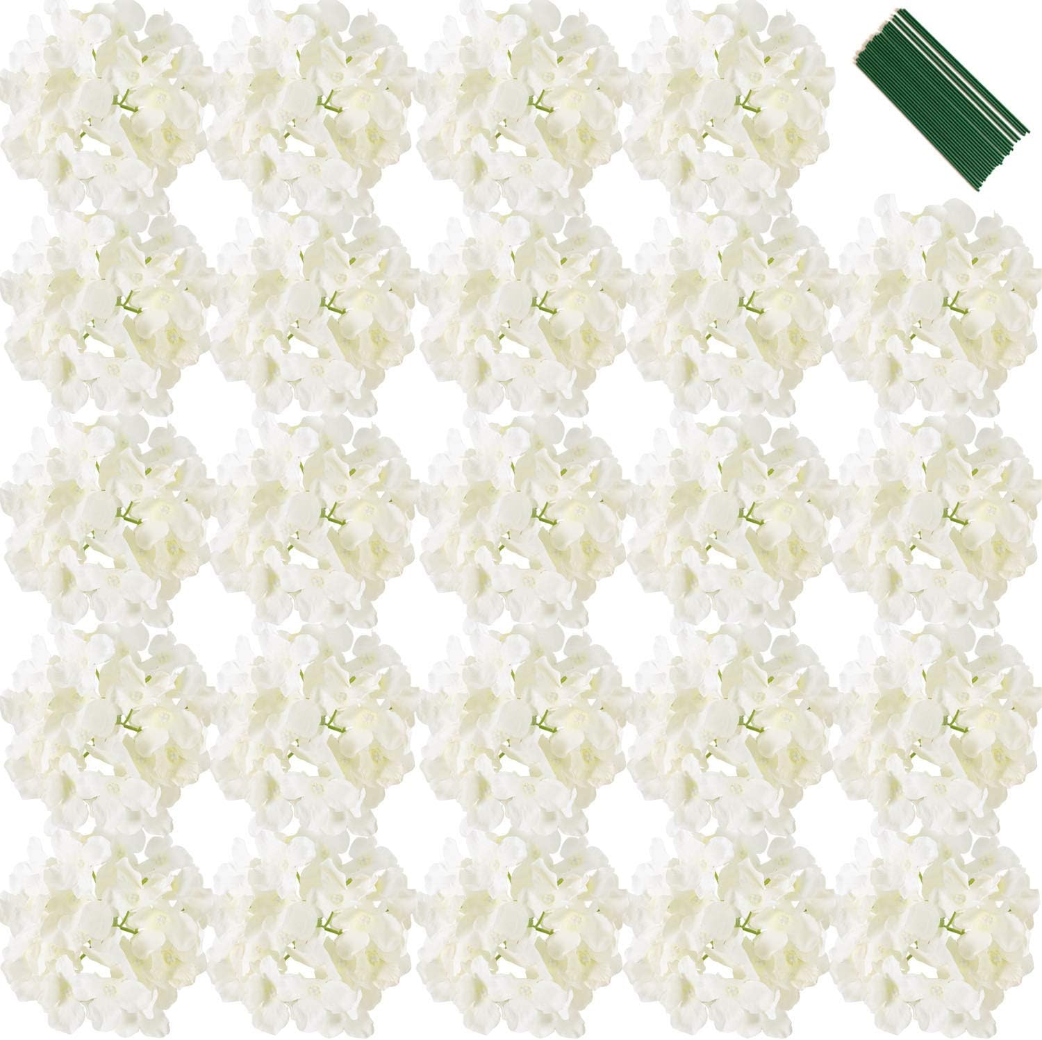 7 inch Silk Hydrangea Heads 30 Pcs Artificial Flowers Heads with Stems Fake Hydrangea Flowers in White for Home Wedding Decor