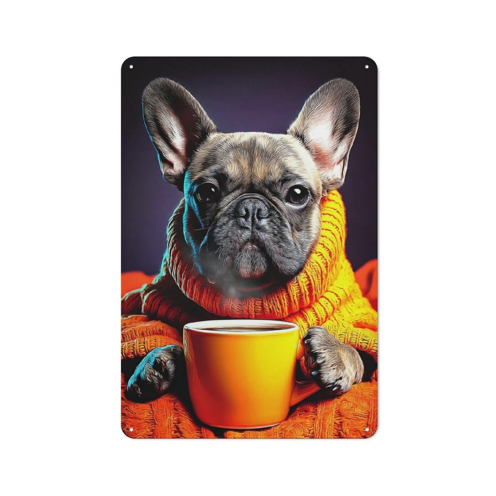 Junmoney Cozy Pup With Steaming Cup Metal Wall Sign 30X20cm Featuring For Garage Wall, For Themed Room Decoration, For Living Room And Hallway Decor